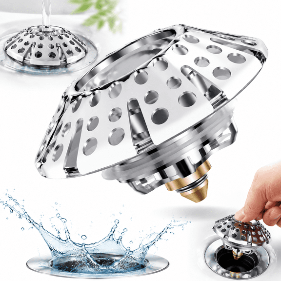 Genreen Universal Tub Stopper Bathtub Drain Plug, Pop Up Tub Drain Hair Catcher, Drain Cover with Strainer, for 1-3/8 to 2in Bath Drain Hole