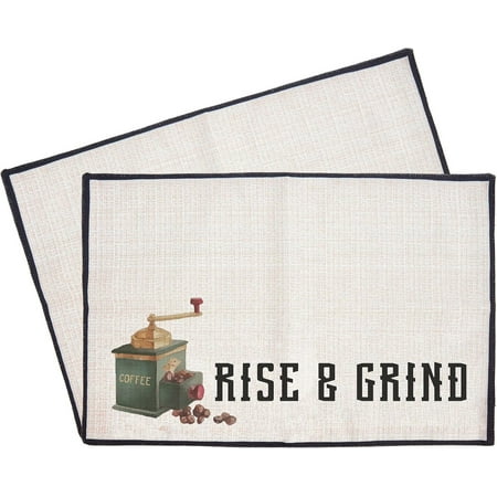 2pcs Coffee Bar Mat Coffee Maker Mat for Your Coffee Machine 20?X14? Burlap Placemat with Fabric Backing Coffee Mat Coffee Bar Accessories for Kitchen Countertop Coffee Corner-Rise Grind