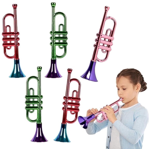 ArtCreativity Metallic Trumpet Noise Makers, 13" Plastic Party Horns, 5 Pack for Kids Ages 3  Birthday, Party & Celebration Fun