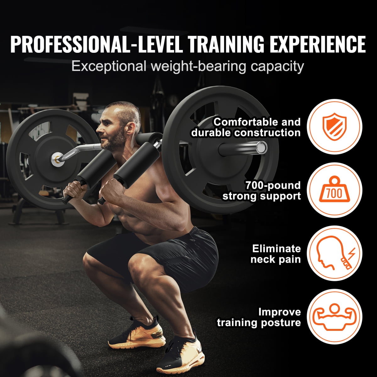 ZHICHUN  Safety Squat Bar 700 LBS Weight Capacity 28mm Diameter Steel Bar with Soft Shoulder & Arm Pads Multifunction Fitness Bar for Front Squats Lunges Training and Physical Therapy Support