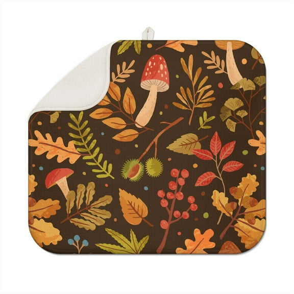 Fall Pumpkin Dish Drying Mat for Kitchen Autumn Maple Leaves Thanksgiving Day Microfiber Drying Mats Absorbent Reversible Dish Pad Medium Dish Draining Mat 16x18 inch
