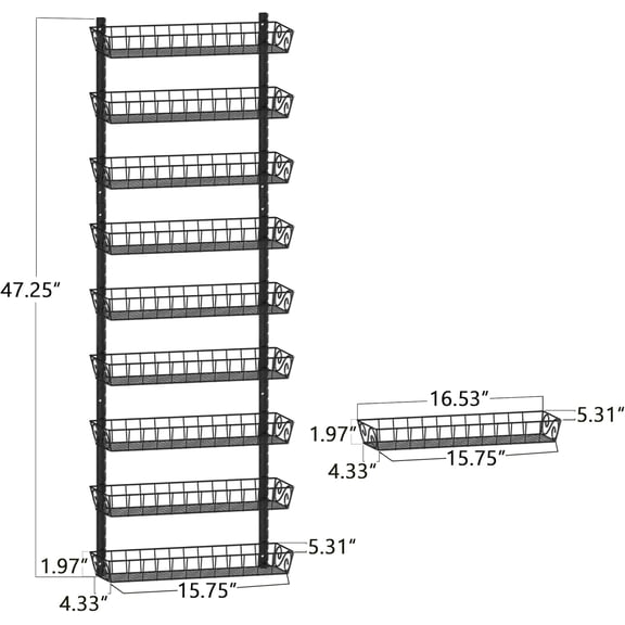 9-Tier Adjustable Wall Spice Rack, Black Heavy-Duty Multi-Use Organizer, Perfect for Hanging or Wall-Mount Storage of Spices, Jars & Pantry Items