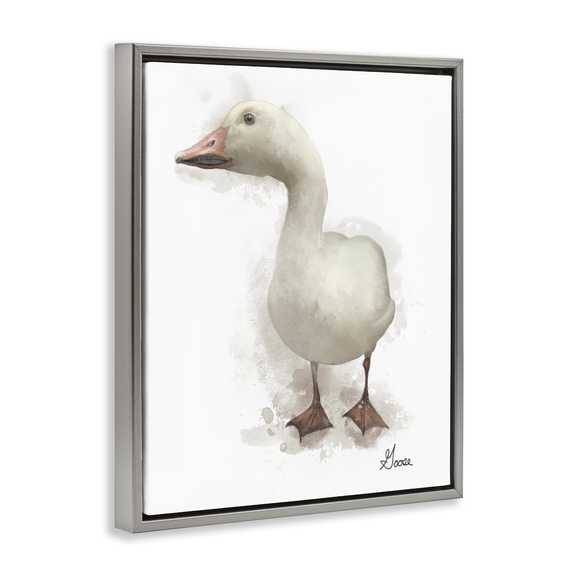 Stupell Industries White Farm Goose Animals Painting Gray Floater Framed Canvas Art Print Wall Art, 25 x 31