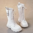 thumbnail image 4 of Hessimy Girls Waterproof Leather Lace-Up Knee High Winter Fashion Mid Calf Riding Boots (Toddler/Little Kid/Big Kid)(White,11.5-12 Years), 4 of 4