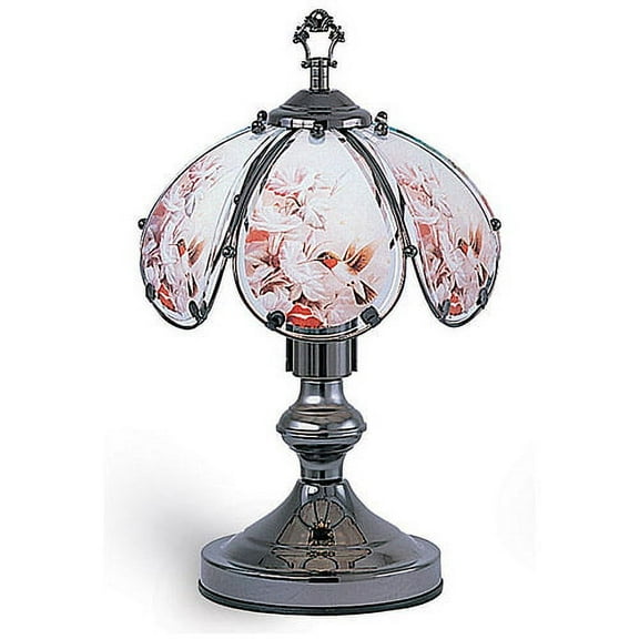 OK Lighting 14.25" Black Chrome Touch Lamp With Hummingbird Theme