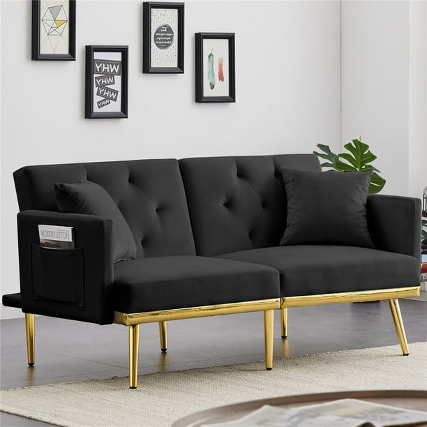 Black Fabric Sofa, Convertible Loveseat Sofa for Small Spaces