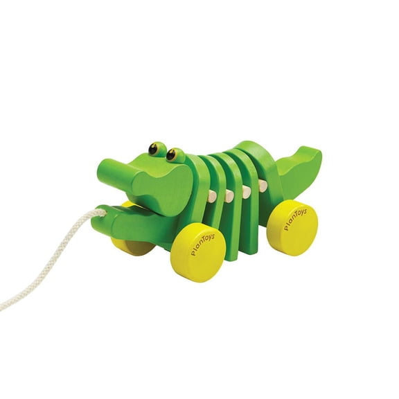 PlanToys® Dancing Alligator Pull Toy for Toddlers | Eco-Friendly Wooden Toy with Click-Clack Sound | Walking Toy for Babies