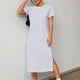 thumbnail image 1 of Karight Women Striped Casual Midi Dress, Summer Short Sleeve Loose Fit T-Shirt Dresses Soft Comfy Side Slit Pockets Clothes, 1 of 6