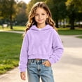 thumbnail image 4 of FRSASU Girl's Cropped Hoodie Long Sleeve Fuzzy Plush Pullover Casual Solid Color Short Hooded Sweatshirt Top Purple, 4 of 8