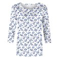 thumbnail image 5 of Nrmvnmi Womens 3/4 Length Sleeve Cotton Tops Casual Floral Print Round Neck Summer Tops Loose Fit Elastic and Lightweight Blouse For Women, 5 of 5