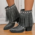 thumbnail image 4 of SACFOF Women's Fringe Cowboy Boots with Studded Chunky Heels Mid Calf Western Cowgirl Boots Perfect for Country Music Festivals, 4 of 7