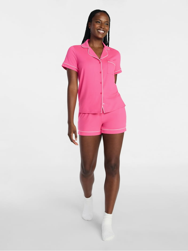 Joyspun Women's Dreamy Soft Collection Notch Collar Top and Shorts