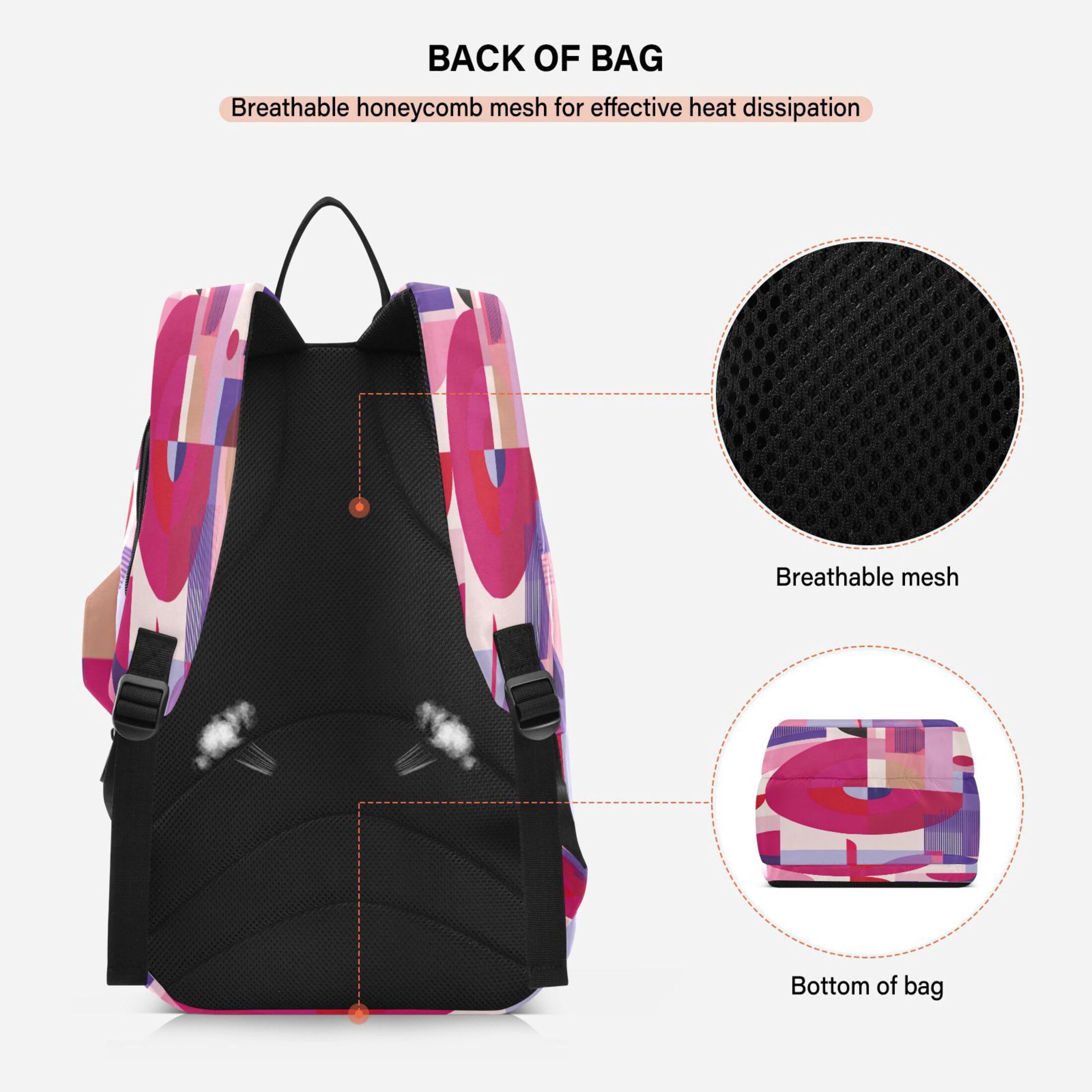 2 Racquet Holder Tennis Backpack Tennis Racket Covers Gym Bags Pink and Purple Record Pattern