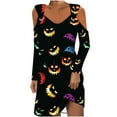 thumbnail image 2 of WXLWZYWL Ladies Evening Dresses Casual Halloween Printed Dress Long Sleeve Strapless Dress Fashion Round Neck Suspender Off Shoulder Dress, 2 of 5