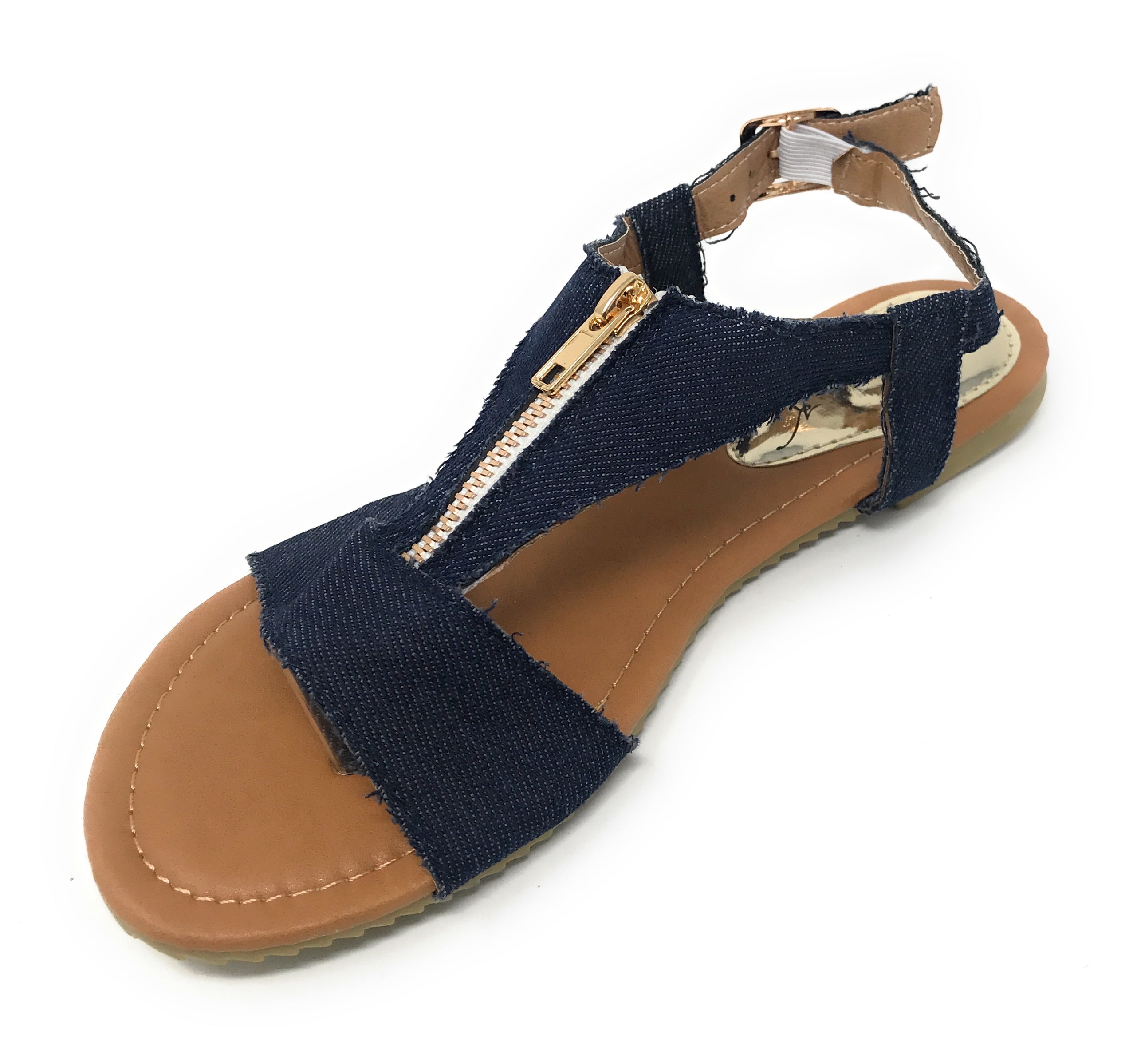 Victoria K Denim Zipper Front Sandals (Women)