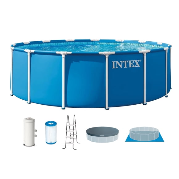 Intex 28241EP Piscine hors Terre à Cadre Métallique 15 Pieds x 48 Po avec Pompe et Couverture