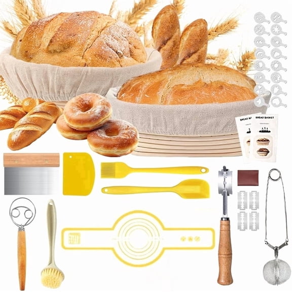 Sourdough Starter Kit, Sourdough Bread Baking Supplies Set, Bread Making Kit with Round & Oval Bread Proofing Baskets Gift for Home Bakers