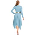 thumbnail image 3 of Aislor Women's Praise Dance Dress Lyrical Dancewear Metallic Patchwork Irregular Hem Long Sleeves Color Block Asymmetrical OverlayChurch Worship Dancewear Sky Blue L, 3 of 6