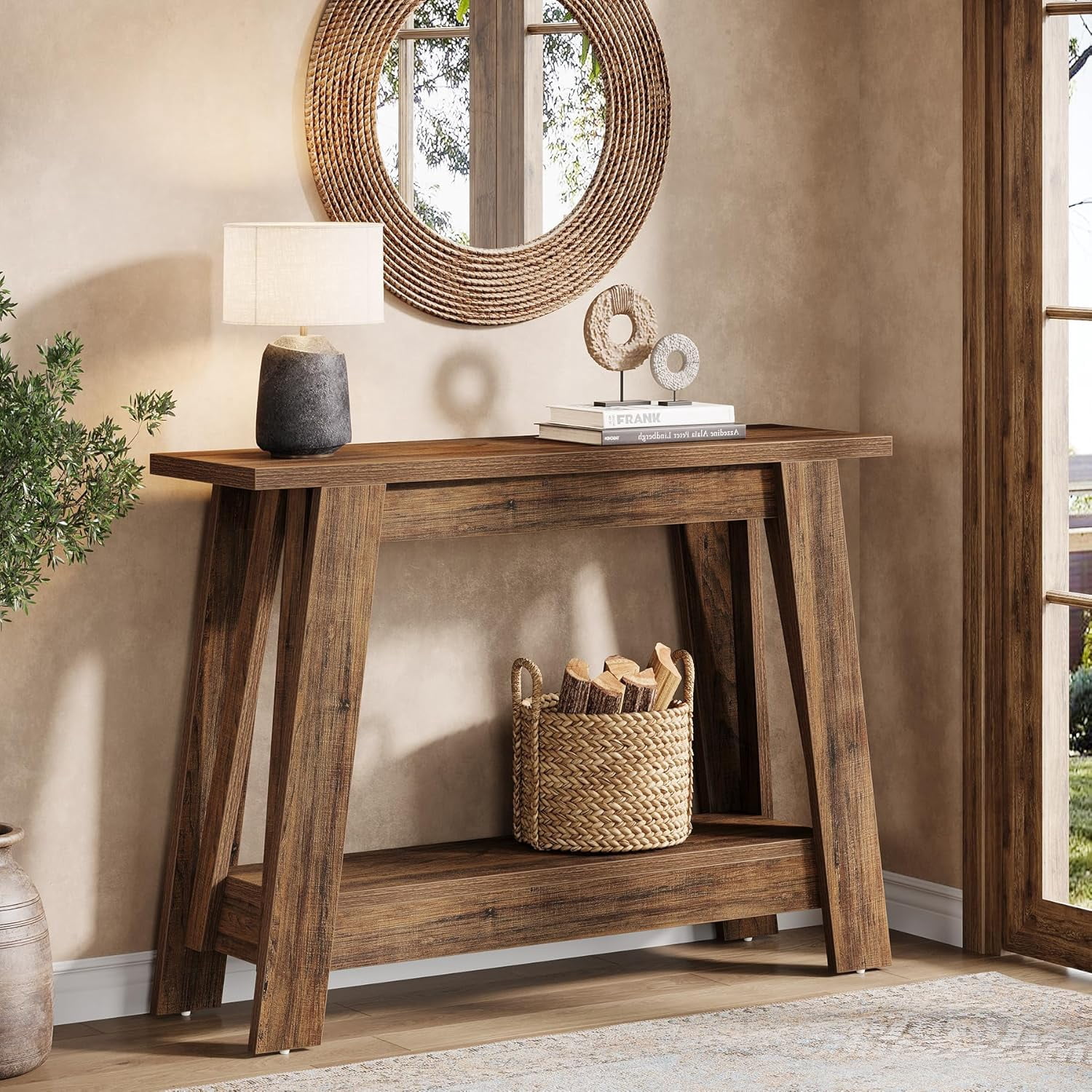 Tribesigns 41.3" Farmhouse Console Table, 2-Tier Wooden Entryway Table with Storage