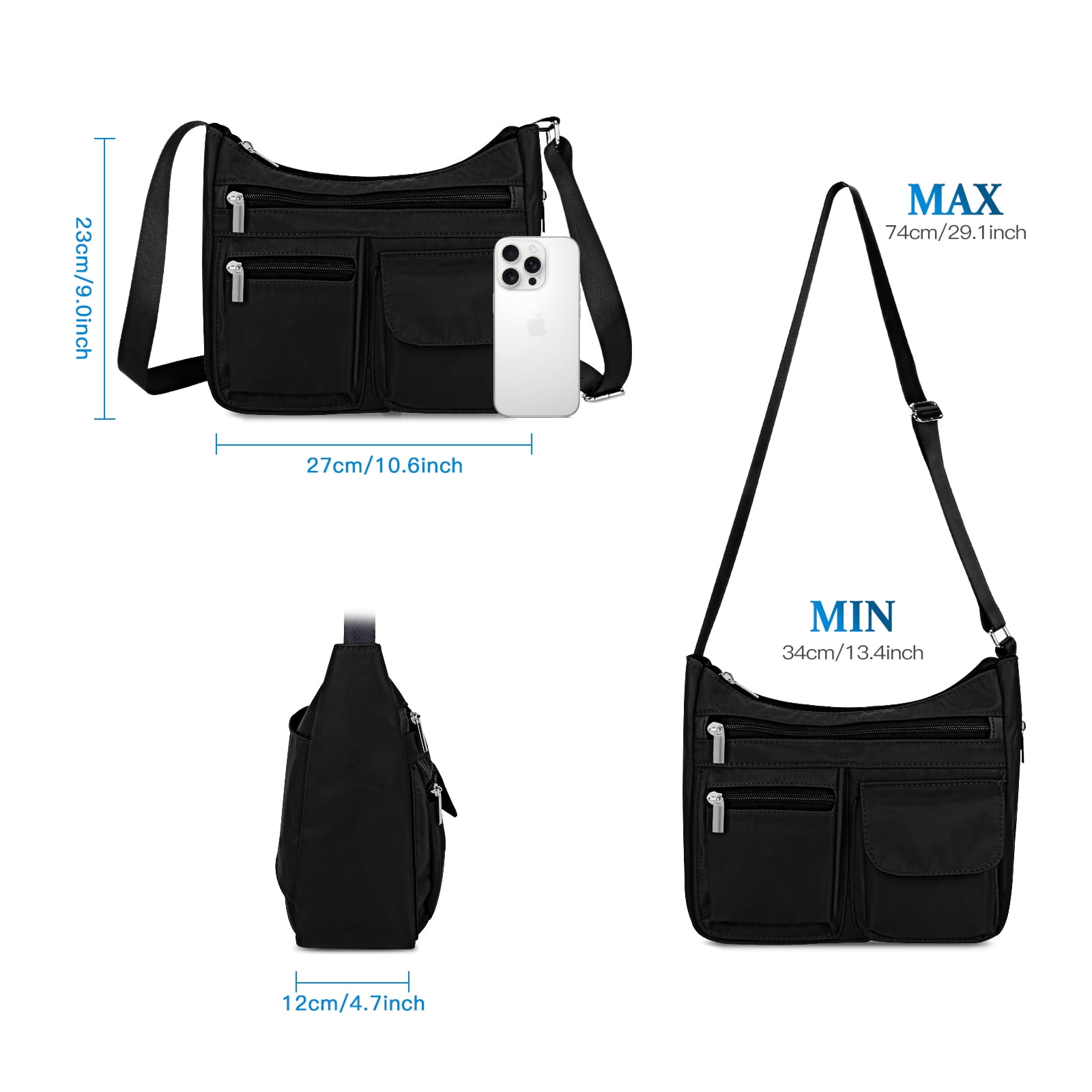 URSOFINE Women's Crossbody Bag Lightweight Ladies Travel Shoulder Messenger Bag with Adjustable Strap & Multiple Pockets Soft Across Bag Purse for Everyday Use (15+)