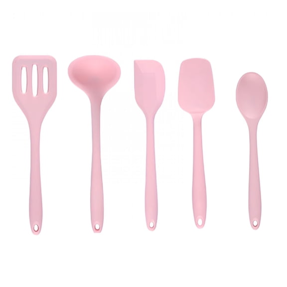 ACDANC Silicone Kitchen Cooking Utensil Set,Heat Resistant BPA Free Food Grade Pink Kitchen Tools with Long Handle for Nonstick and Wok,Set of 5 (Pastel Pink)