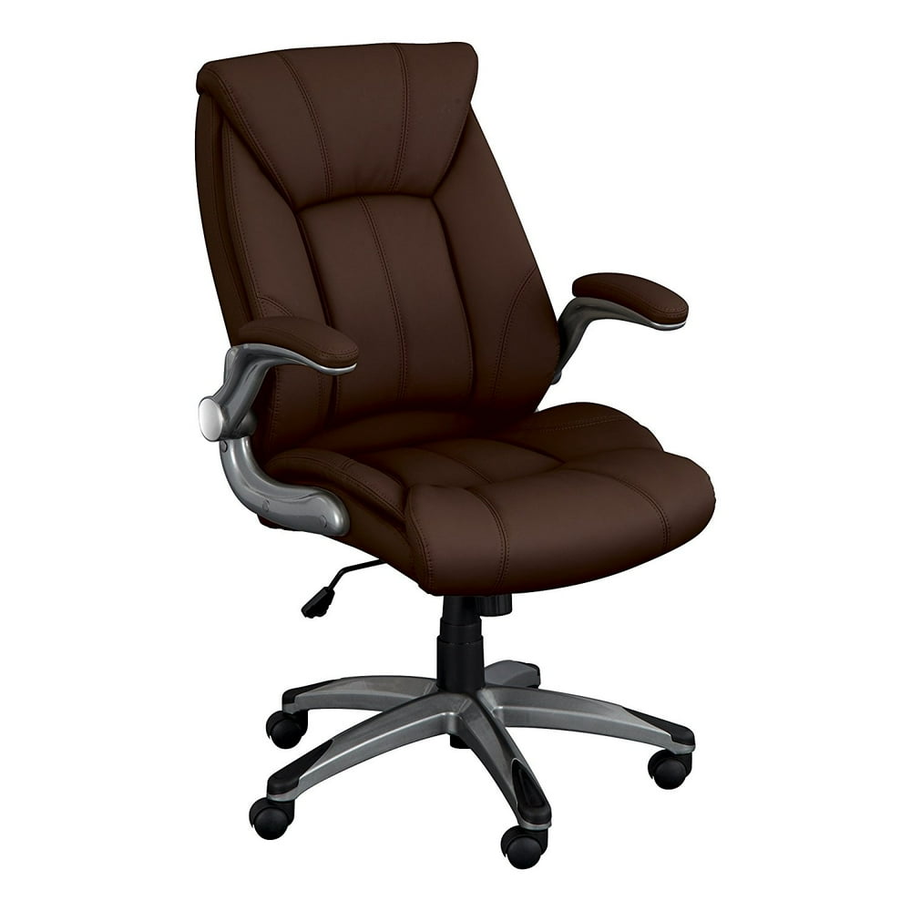 norwood commercial furniture executive chair with flipup arms, brown
