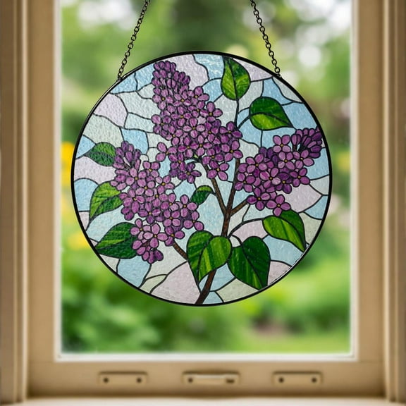 ViciArt Lilac Flower Glass Suncatcher – Purple Floral Window Hanging, Spring Garden Decor