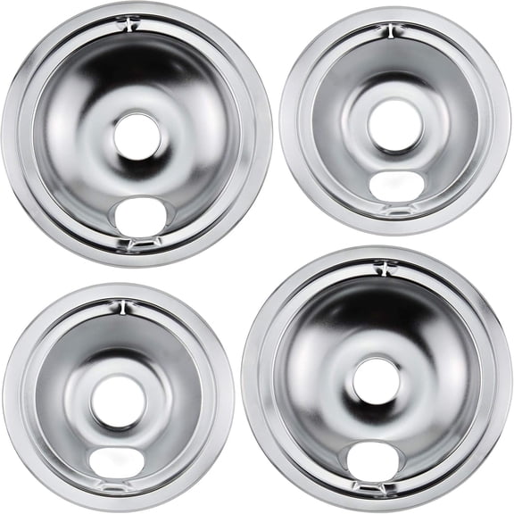 4 Pcs Stove Burner Drip Pans Chrome Replacement for Whirlpool Amana Maytag Magic-Chef Kenmore GE Electric Range 2 x 6" 2 x 8"