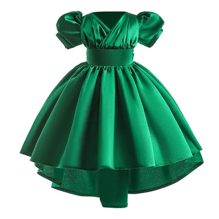 

Quealent Girls Dress Female Big Kid Toddler Girl Christmas Dresses Toddler Girls Christmas Short Sleeve Solid Bow Tie Girls Christmas (Green 5-6 Years)