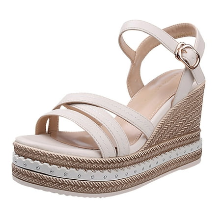 

YUHAOTIN Stripper High Heels Ladies Fashion Solid Interlaced Strap Open Toe Buckle Slope Heel Thick Sole Sandals Black High Heels for Women Sexy Red Bottoms Womens Sandals with Arch Support Dressy