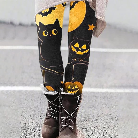Oksale Lightweight Leggings for Women Tummy Control Halloween Clothes Stretch High Waist Soft Cozy Yoga Pants Funny Graphic Ladies Tights 2026 Multicolor S