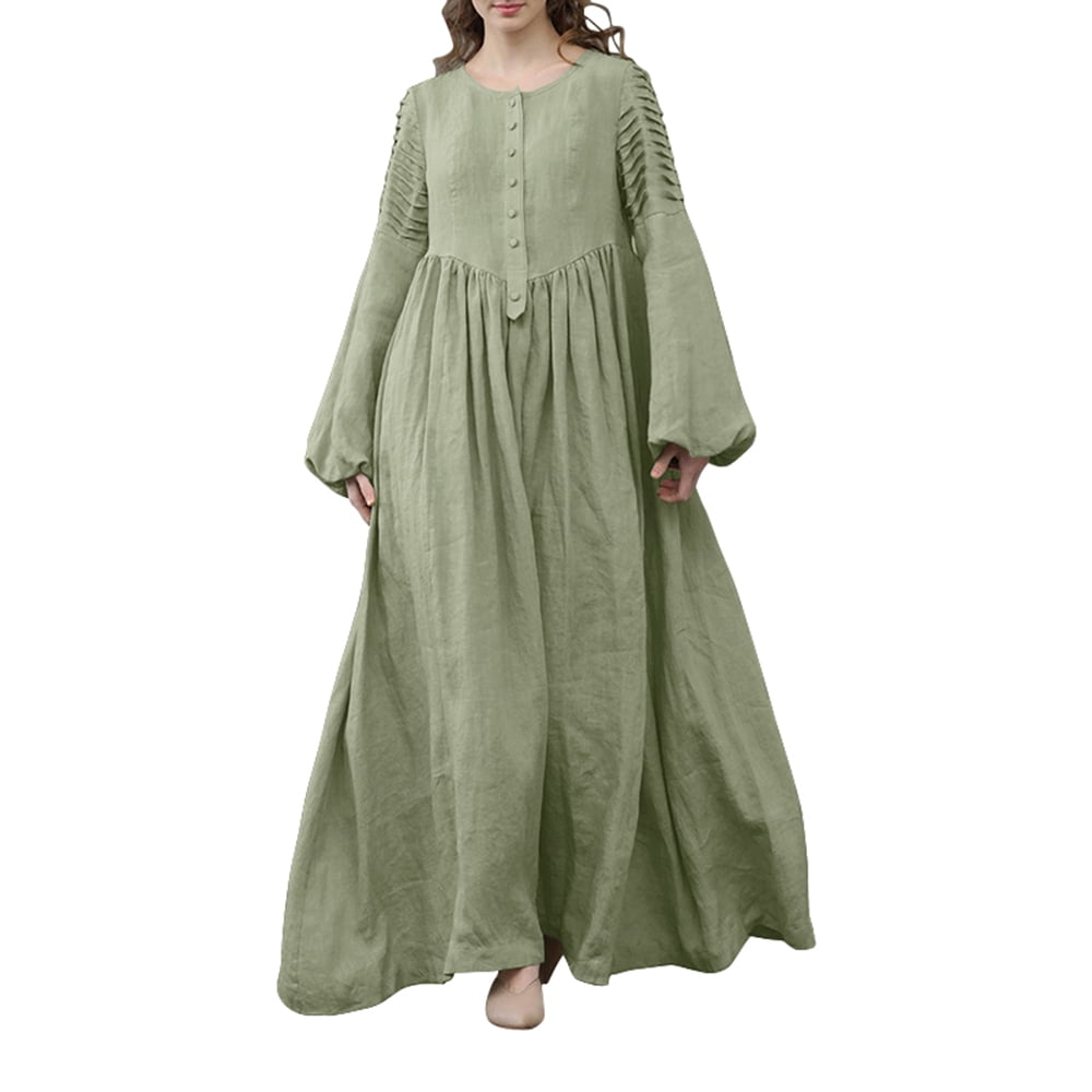 ZANZEA - ZANZEA Womens Dresses Full Sleeve Solid Puff Sleeve Robes Maxi