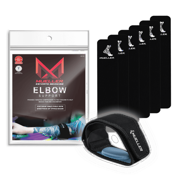 Mueller Esports Adjustable Elbow Brace with Gel Pad, OSFM, Black, Fits Left or Right Elbow