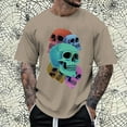 thumbnail image 2 of Landzoo Halloween Men'S T-Shirt Skull Print Short Sleeve Crew Neck Tops Party Casual Men Tees Size 2XL Khaki, 2 of 4