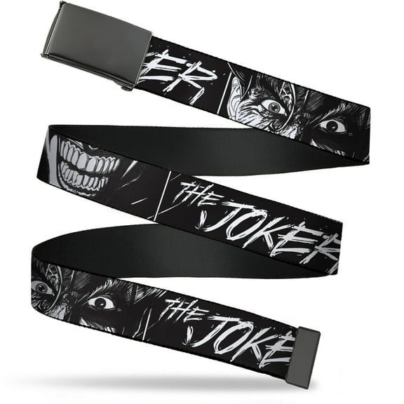 Adjustable Belt, Clamp Buckle, Cut-to-Fit, The Joker Smiling Eyes Sketch Close Up Black White