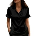 thumbnail image 2 of Gamivast Satin Shirts for Women Slim Fitted Short Sleeve Button Down Blouses Satin Lapel Collar Casual Work Office Blouse Tunic Tops Trendy Solid Outfit, 2 of 6