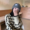 thumbnail image 4 of Cute Simple Letter Plain Labeling Skullies Autumn Stripe Knitted Hat Woolen Hat Korean Style Caps Women Beanies YELLOW, 4 of 8