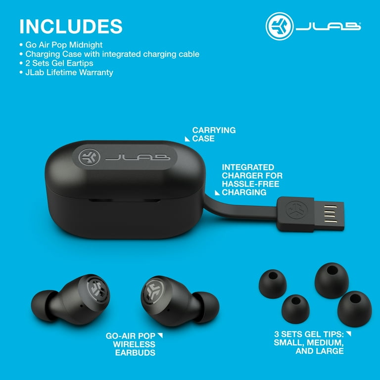 JLab Go Air Pop True Wireless Bluetooth Earbuds + Charging Case, Black,  Dual Connect, IPX4 Sweat Resistance, Bluetooth 5.1 Connection, 3 EQ Sound