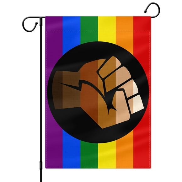 PTEROSAUR Black Power Fist Garden Flag, African LGBTQ Pride Flag, 12.5x18 in Double Sided Burlap, for House Yard Lawn Indoor Outdoor Decor Banner