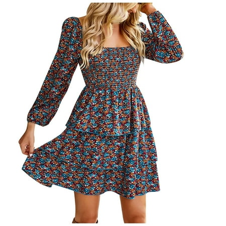 

Formal Dresses for Women Women s Casual Print Square Collar Fashion Long Sleeved Dresses Maternity Dress Sweater Dress for Women Wedding Dress On Sale Blue M