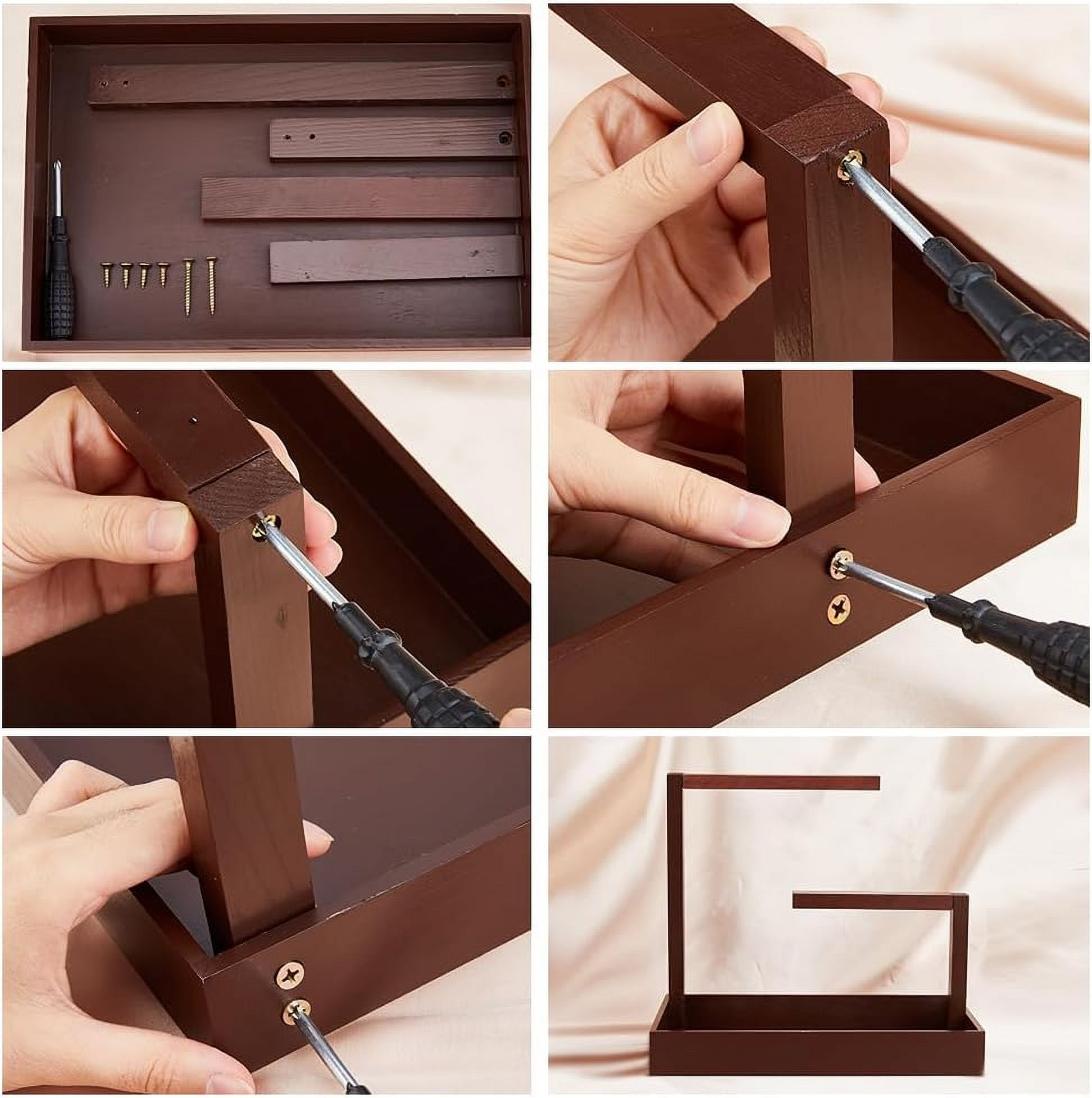 Wood Jewelry Display Stands Rectangle Jewelry Organizer Holder Coffee Necklace Hanging Organizer Rack with Tray for Bracelets Watches Earrings Rings DIY