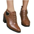 thumbnail image 6 of Roncen Women's Winter Casual Ankle Boots - Vintage Lace-Up Pointed Toe with Heart Accents Chunky High Heel Solid Color Professional Shoes, 6 of 8