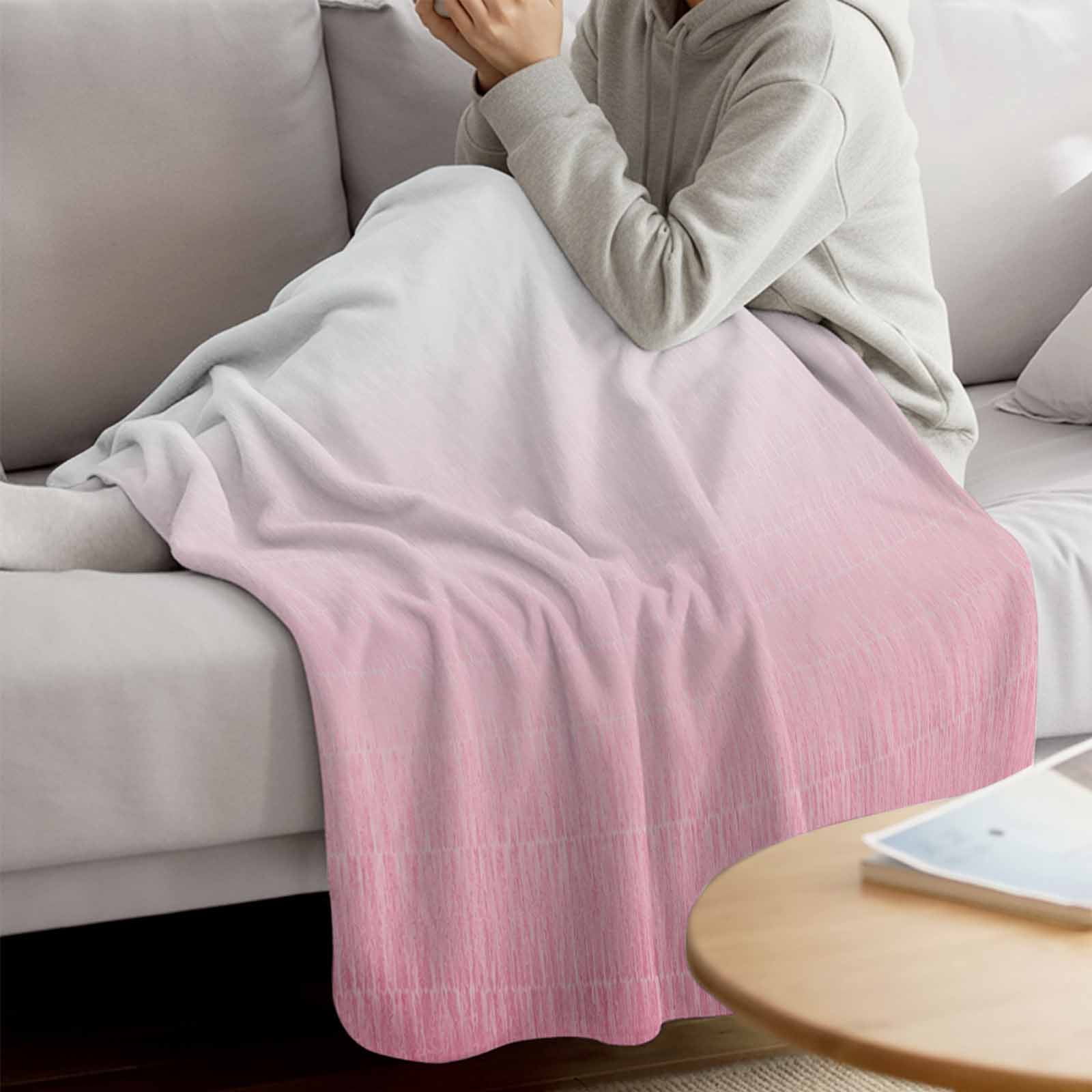 Gradient Pink Fleece Throw Blanket Lightweight Modern Minimalist Contemporary Ombre Pink Stripes Fuzzy Flannel Throws Super Soft Cozy Flannel Blanket for Couch, Sofa, Bed, Travel 50"x60"