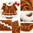 thumbnail image 3 of Baby Girls Christmas Gingerbread Romper Dress with Bow Headband, Long Sleeve Faux Fur Trim Holiday Outfit, 0-18M, 3 of 8