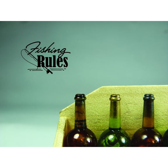 Decal Wall Sticker - Fishing Rules Outdoor Sports Wildlife MenHome Decor Picture Art 14x28 Inches