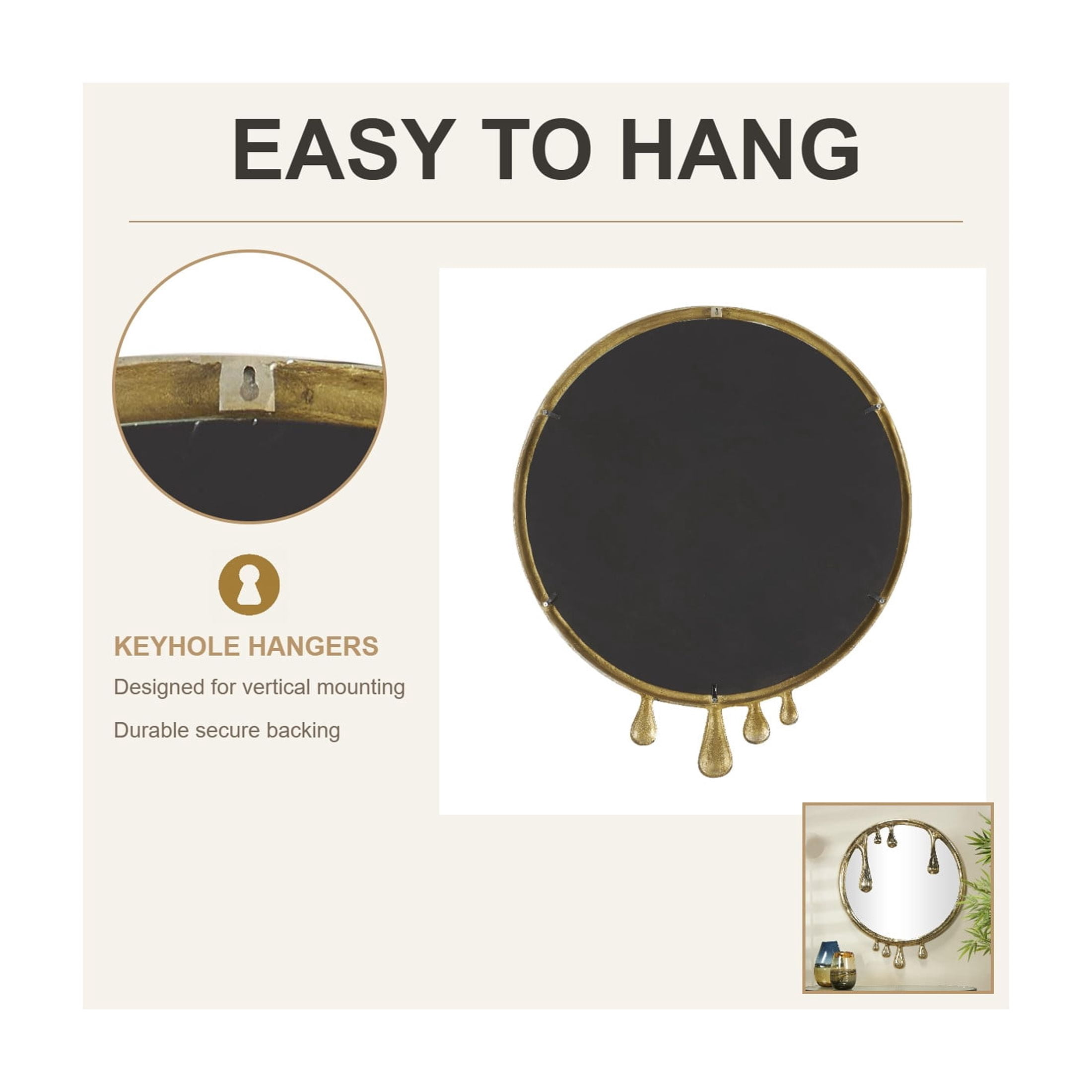 DecMode 36" x 43" Gold Melting Drip Abstract Wall Mirror