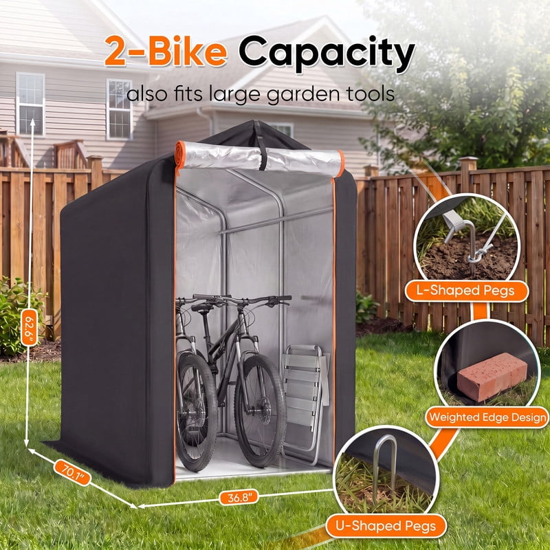 Vineego Outdoor Storage Shed, Waterproof Storage Shelter, Rust-Resistant Galvanized Steel Frame, Wind Resistant Tent with Roll-Up Zipper Door , Outdoor Storage for Bikes, Garden Tools Black