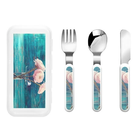 

Bingfone Flowers in Glass Vase Print Toddler Utensils Kids Silverware 3pcs Safety Stainless Steel Toddler Fork Spoon Knife Set Children Flatware Set
