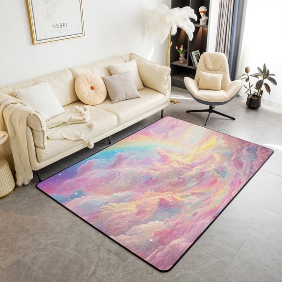 Erosebridaly Pink Galaxy Bedroom Carpet 6'6" x 4'11", Magic Princess Living Room Rug, Fairy Tale Theme Decor