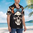 thumbnail image 5 of Daiia Bow Flower Skull Hawaiian Shirt for Men Gentle Cotton Regular Short Sleeve Casual-X-Large, 5 of 9